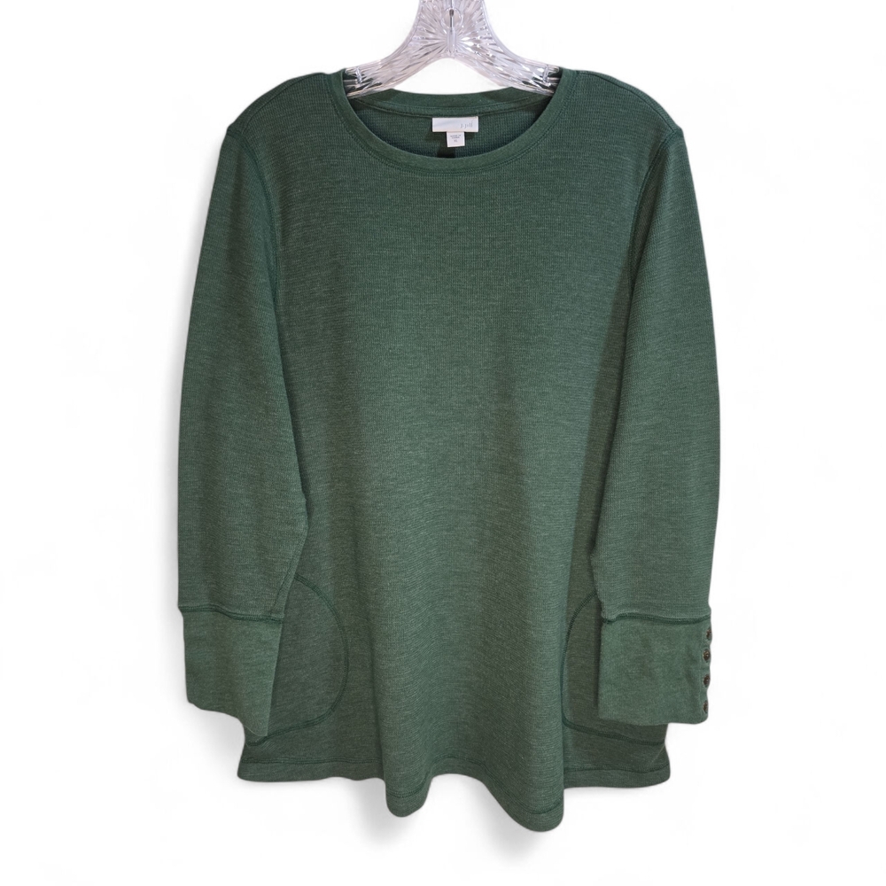 J. Jill Hunter Green Knit Pullover Tunic Women's XL Crewneck Casual Comfort - Picture 2 of 7